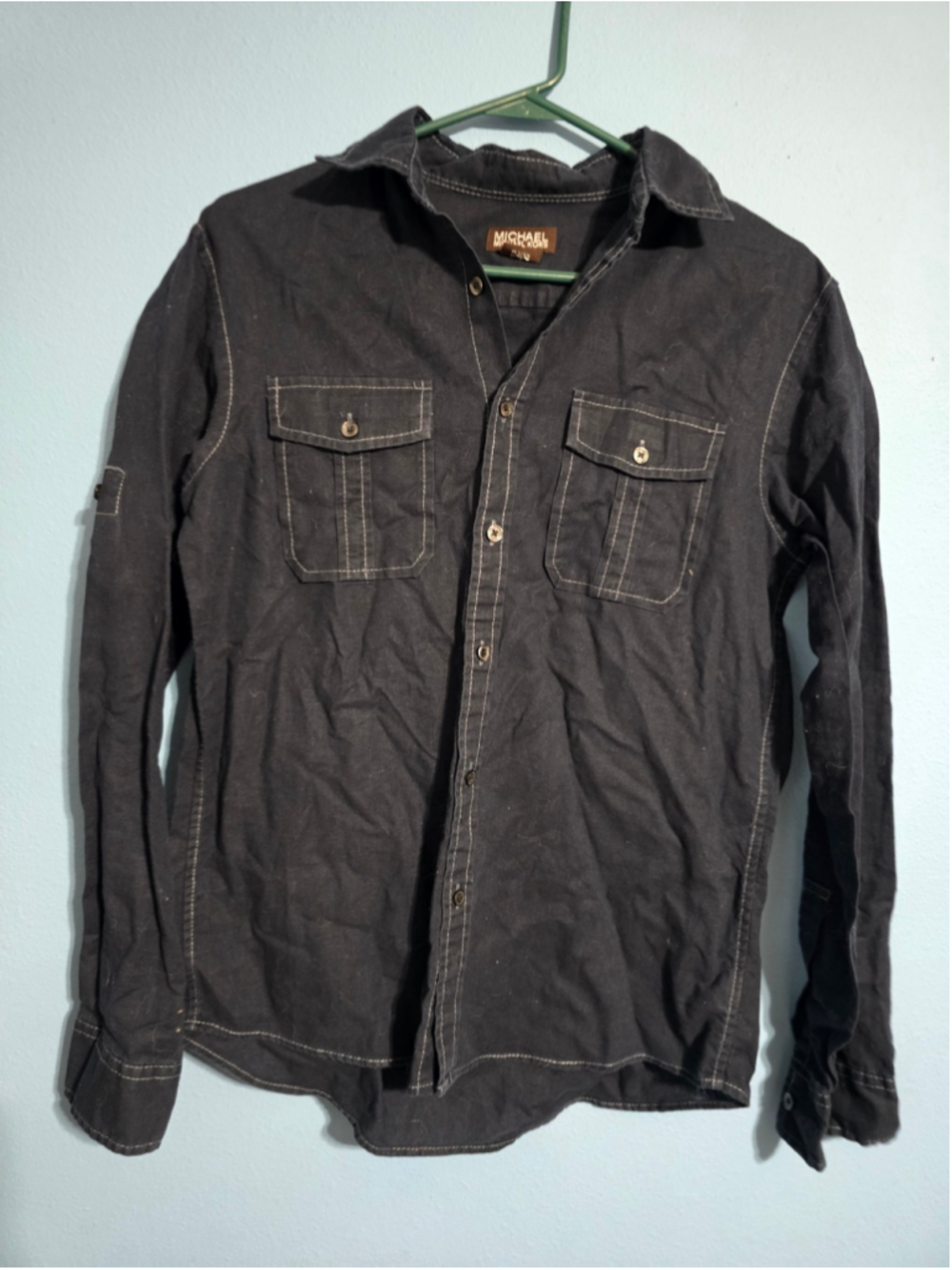 Men's Michael Kors Casual Button Down Shirt dark navy Black S designer trendy